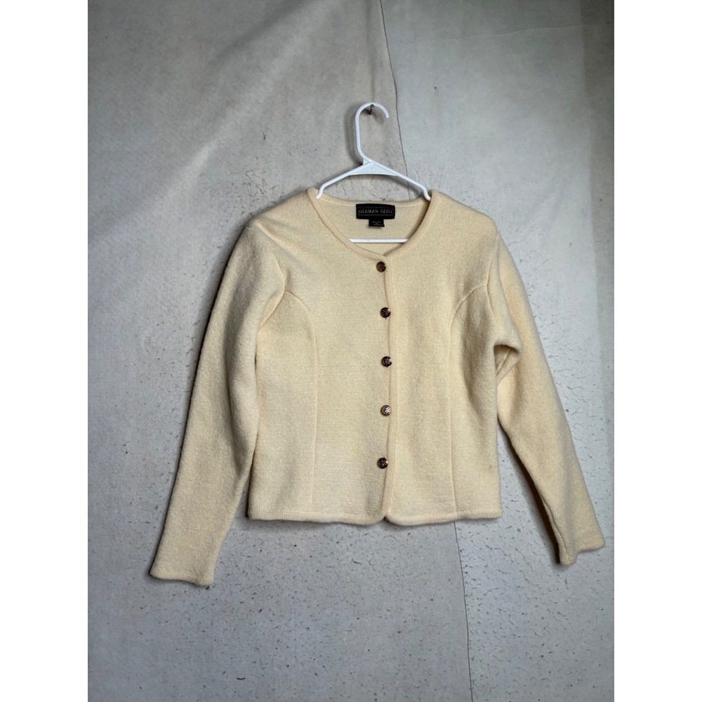 Herman Geist Vintage Cream 100% Wool Button Front Cardigan Sweater Mens M